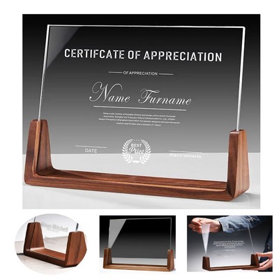 Custom Mirror Award Plaque With Wood Base