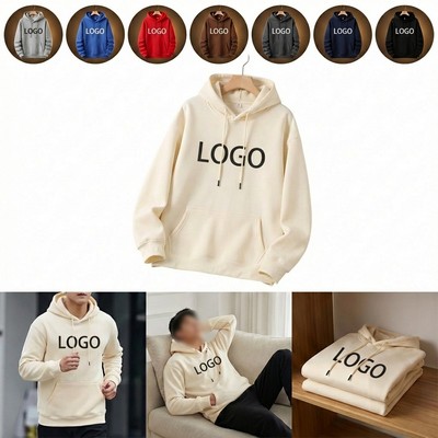 Unisex Fleece Pullover Hoodie Loose Fit Drop Shoulder Long Sleeve With Kangaroo Pocket