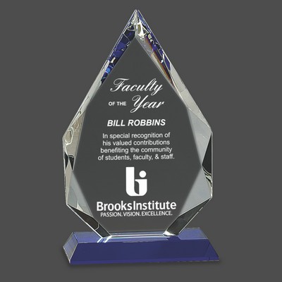Diamond Crystal Award on Blue Pedestal Base (8")