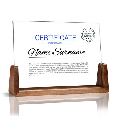 Crystal Mirror Award Plaque With Wooded Base
